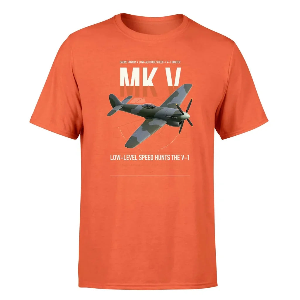 Hawker Tempest Mk V design on orange t-shirt, single-side print