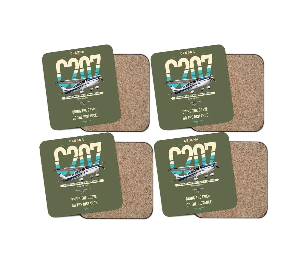 Cessna T207A Stationair 8 design on green army 4 pieces set coaster