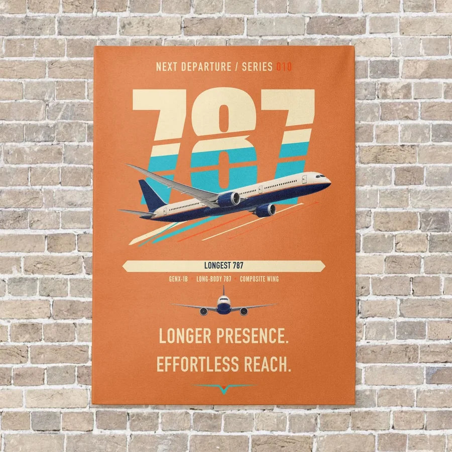 Boeing 787-10 Dreamliner vertical canvas print - no frame - orange background