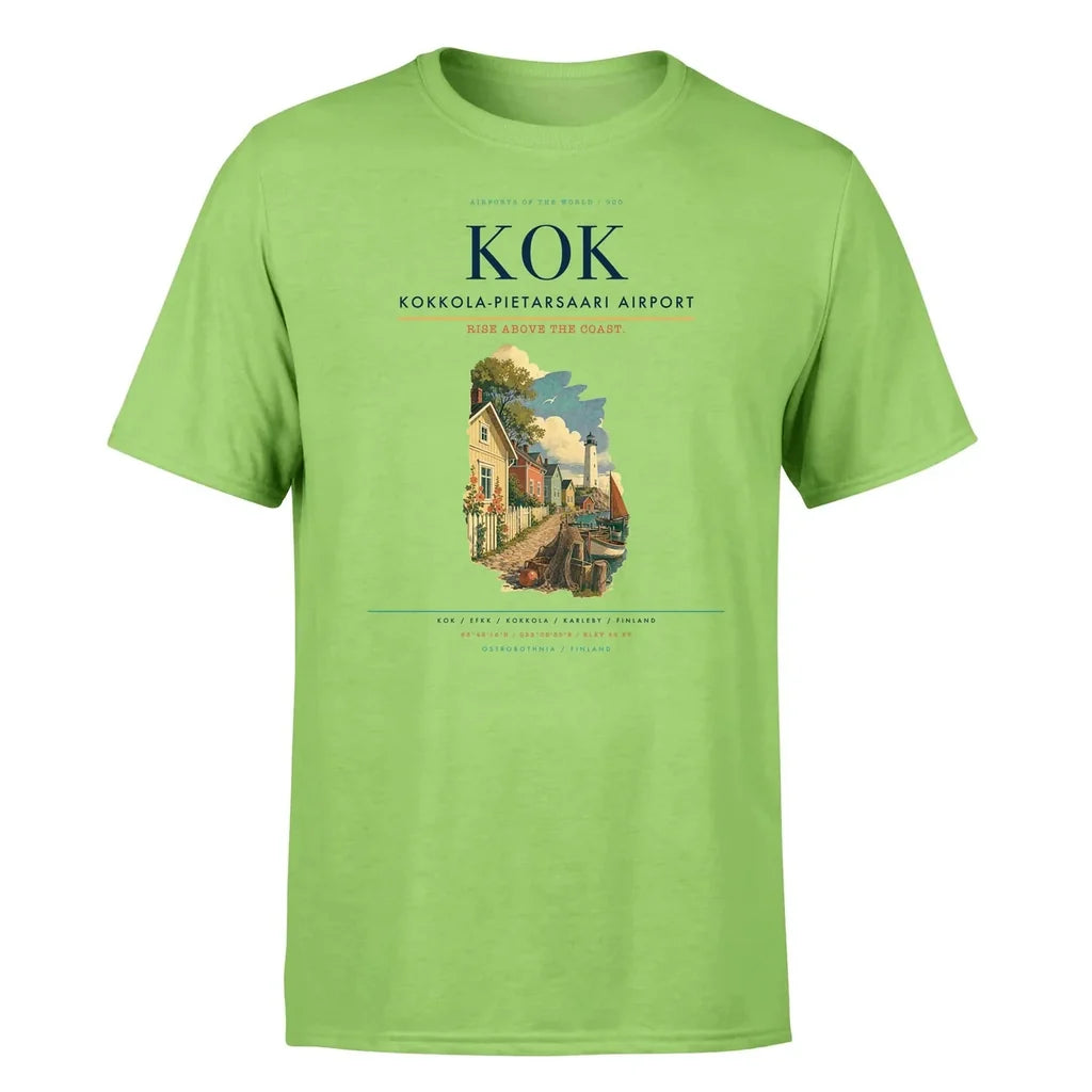 Kokkola-Pietarsaari Airport (KOK) T-Shirt single-side front print in Light Green | kokkola-pietarsaari-airport-kok-double-side-t-shirt