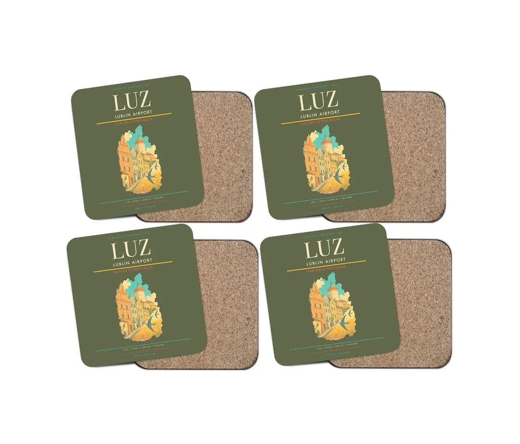 Lublin Airport (LUZ) design on green army 4 pieces set coaster