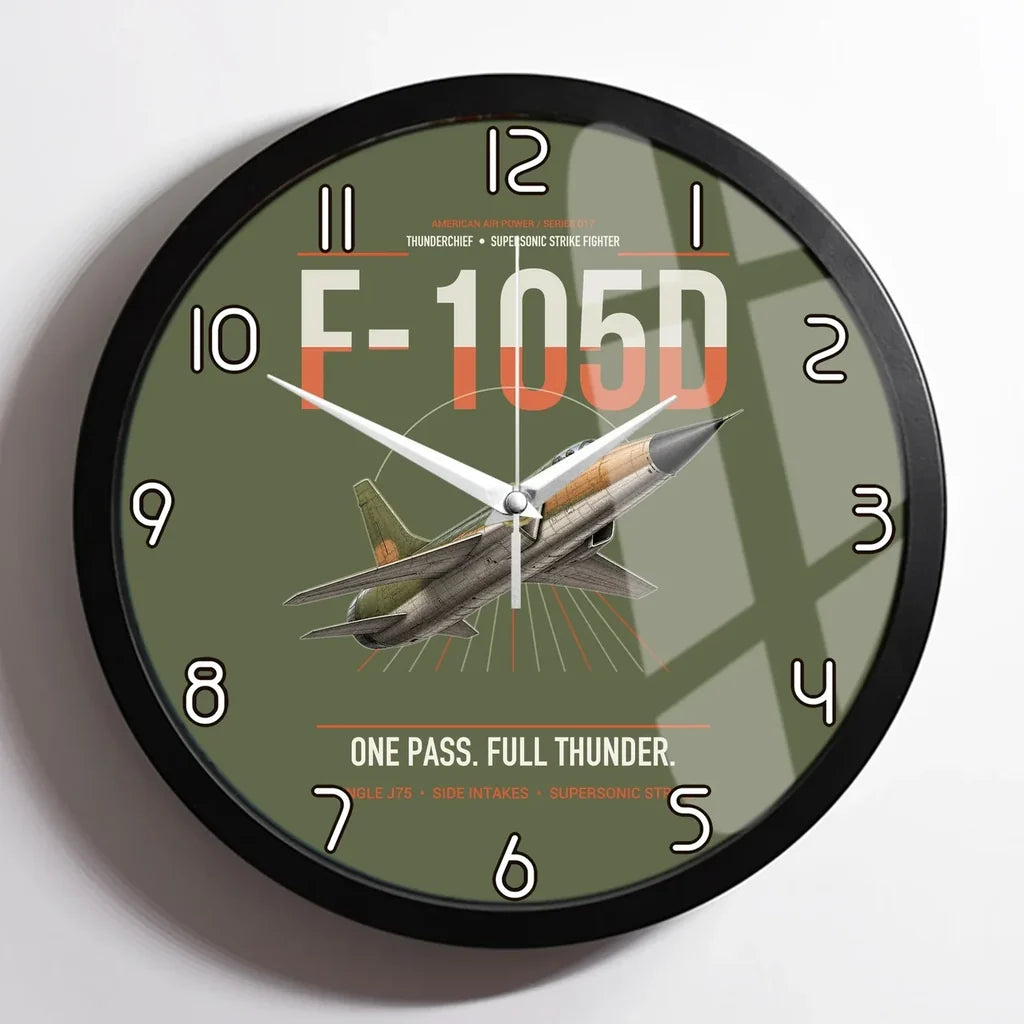 F-105D Thunderchief design on green army framed wall clock