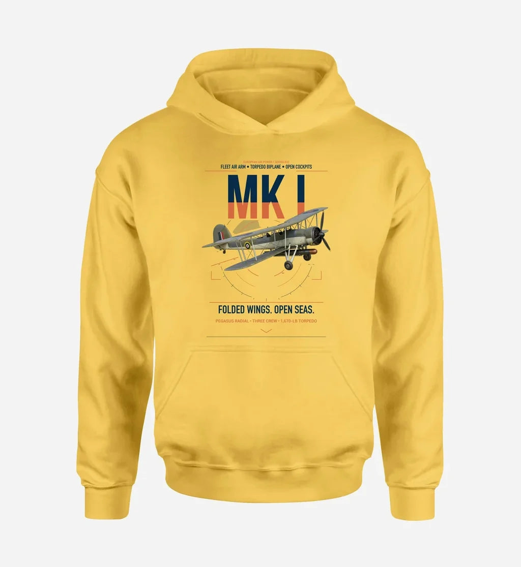 Fairey Swordfish Mk I design on yellow double-side hoodie, single-side print