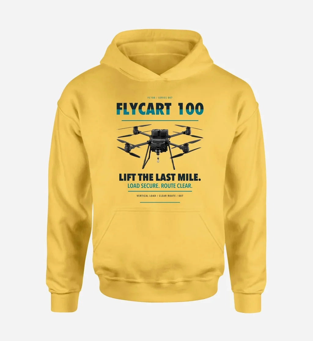 DJI FlyCart 100 design on yellow hoodie single side