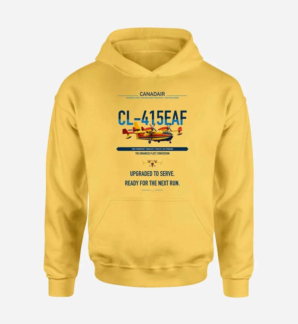 Canadair CL-415EAF design on yellow double-side hoodie, single-side print