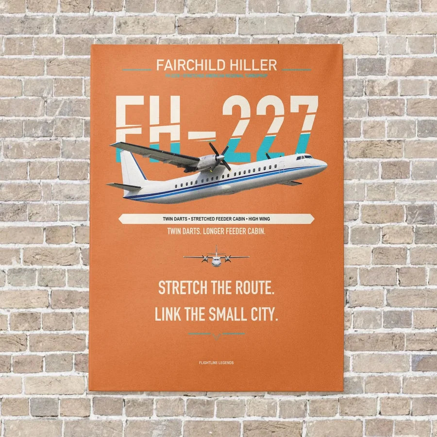 Fairchild Hiller FH-227B vertical canvas print - no frame - orange background