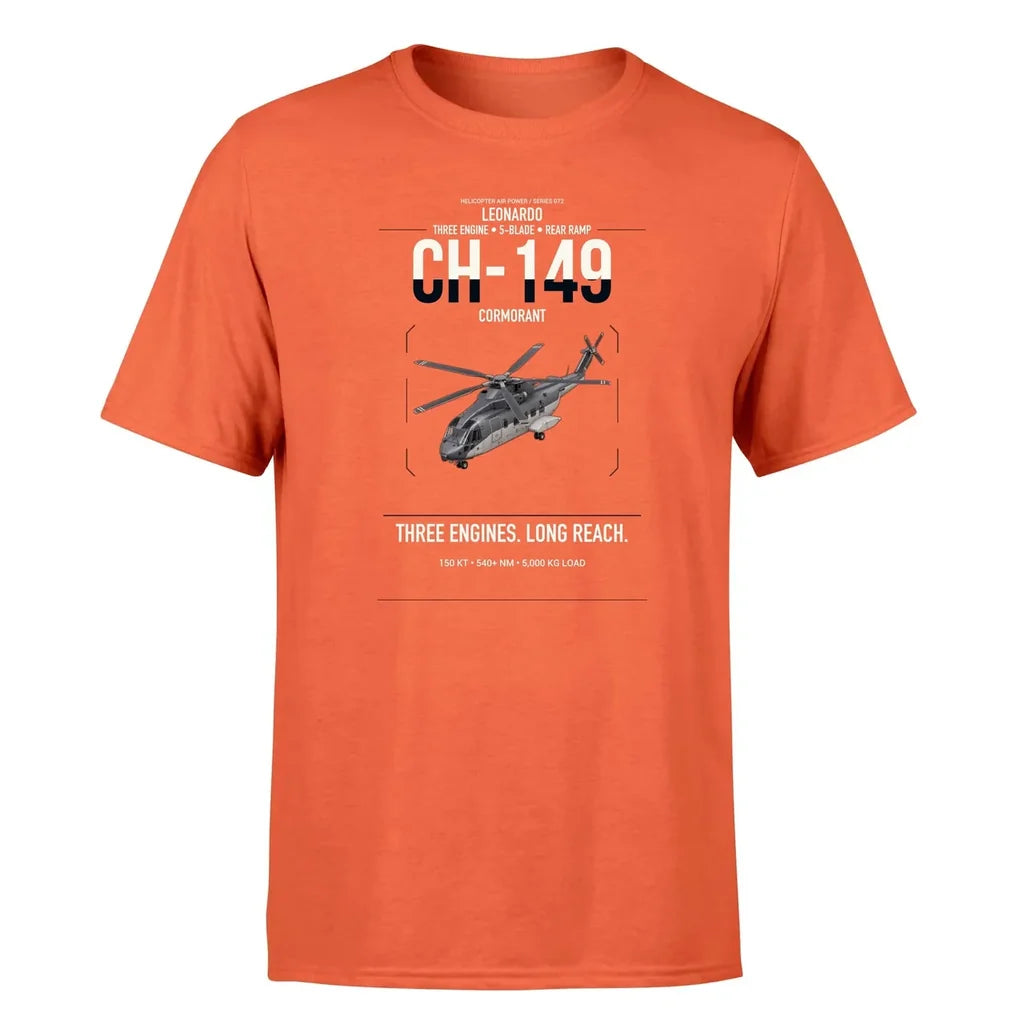 Leonardo CH-149 Cormorant design on orange t-shirt, single-side print
