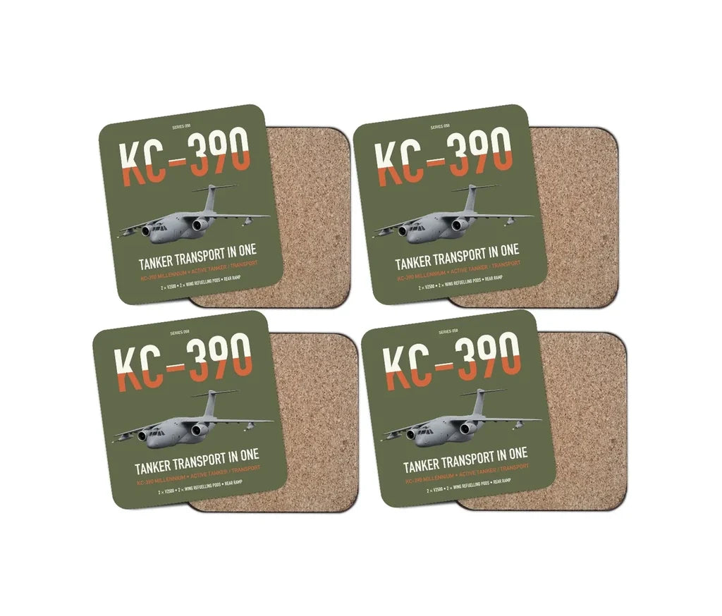 Embraer KC-390 Millennium design on green army 4 pieces set coaster