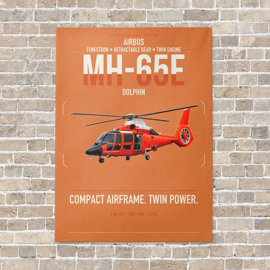 Airbus MH-65E Dolphin vertical canvas print - no frame - orange background