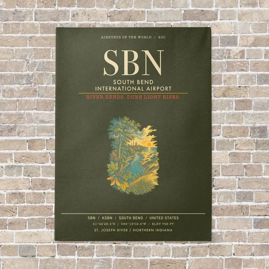 South Bend International Airport SBN - Canvas Framed - Green Army