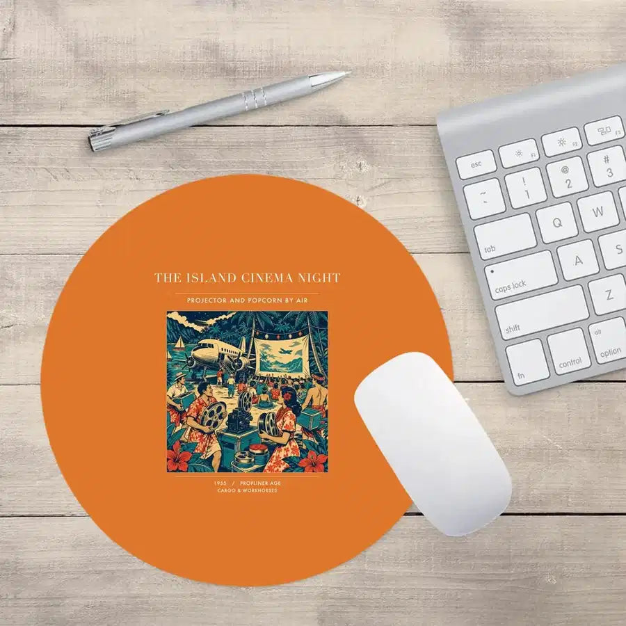 VINTAGE G4442 - The Island Cinema Night - Designed Mouse Pads design on orange round