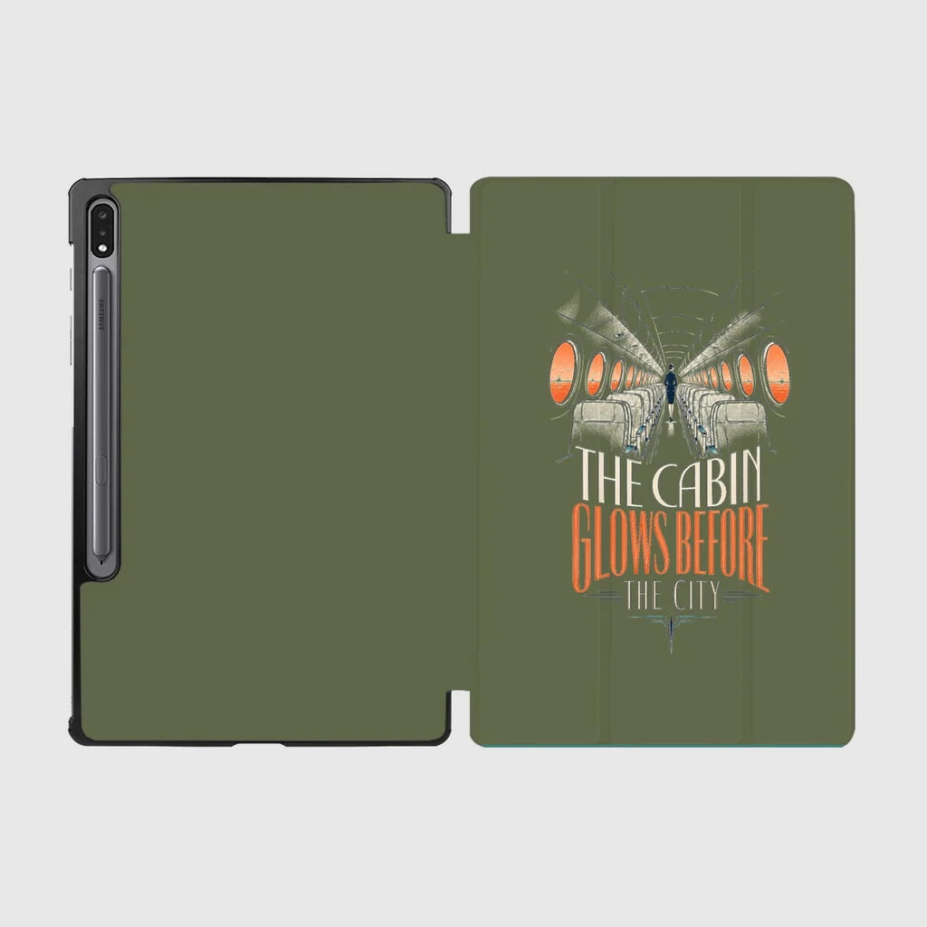 The Cabin Glows Before The City design on green army samsung tablet tablet case