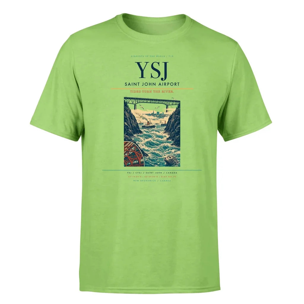 Saint John Airport (YSJ) T-Shirt single-side front print in Light Green | saint-john-airport-ysj-double-side-t-shirt