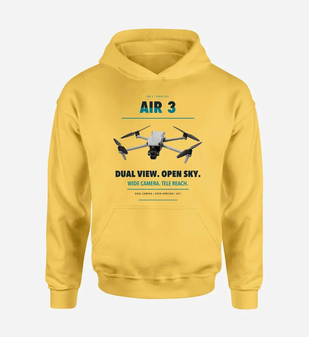 DJI Air 3 design on yellow hoodie single side