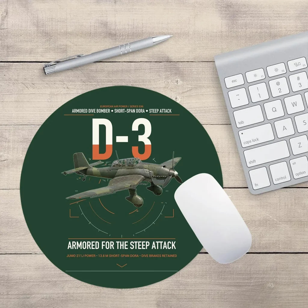Junkers Ju 87D-3 design on dark green round mouse pad