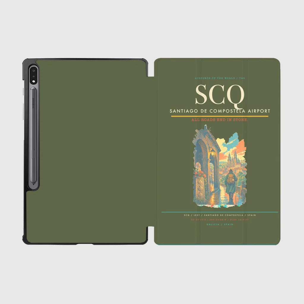 Santiago de Compostela Airport (SCQ) design on green army samsung tablet tablet case