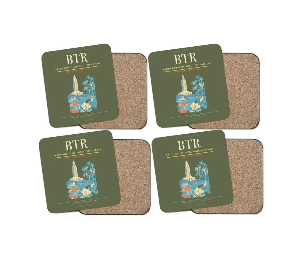 Baton Rouge Metropolitan Airport BTR Coaster 4-Pieces-Set - Green Army