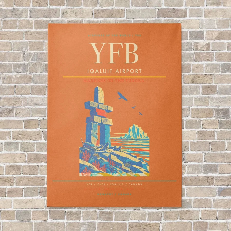 Iqaluit Airport YFB vertical canvas print - no frame - orange background