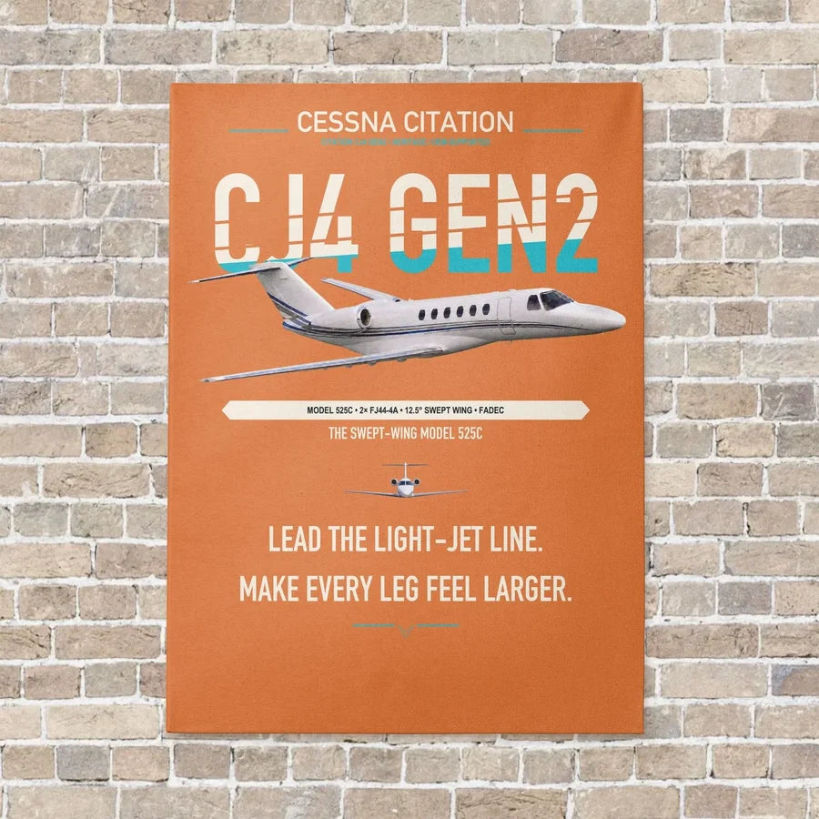 Cessna Citation CJ4 Gen2 vertical canvas print - no frame - orange background