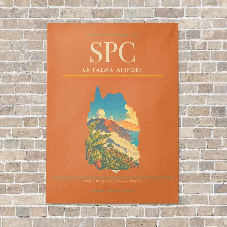 La Palma Airport SPC vertical canvas print - no frame - orange background