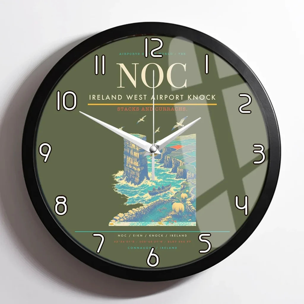 Ireland West Airport Knock (NOC) design on green army framed wall clock
