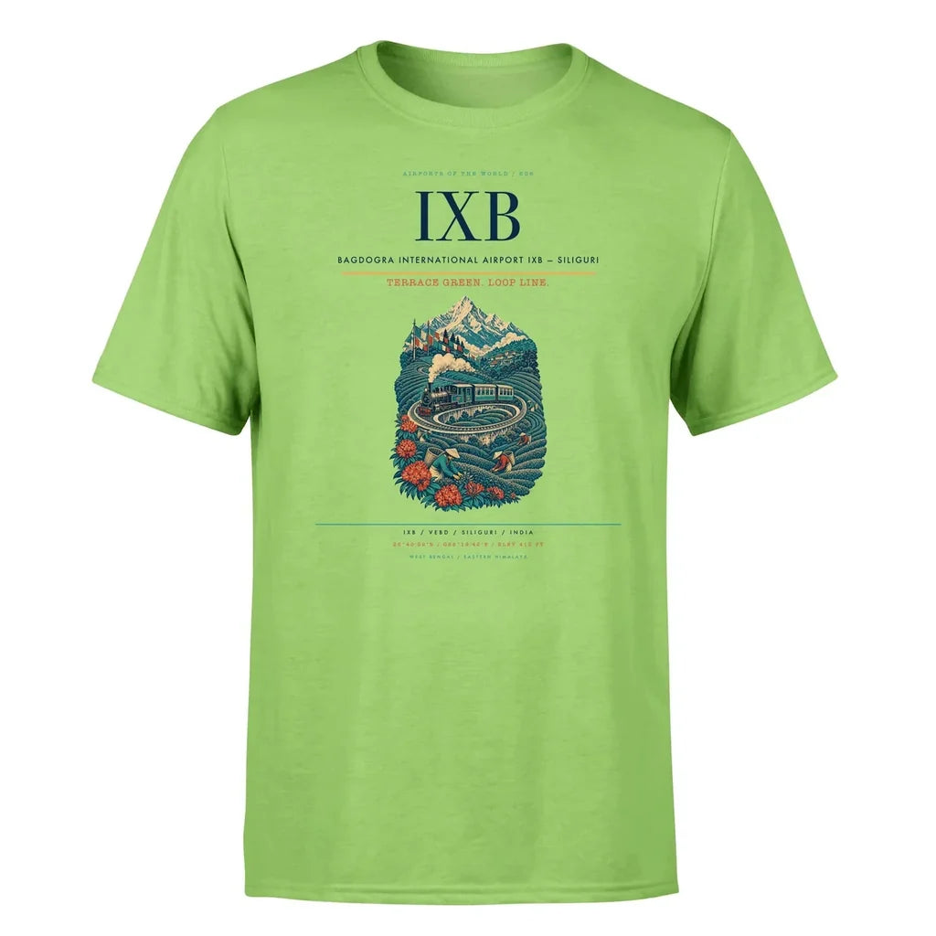 Bagdogra International Airport (IXB) T-Shirt single-side front print in Light Green | bagdogra-international-airport-ixb-double-side-t-shirt