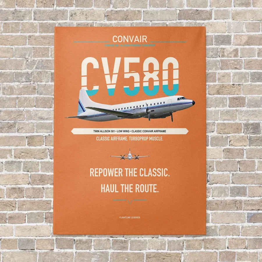Convair 580 vertical canvas print - no frame - orange background