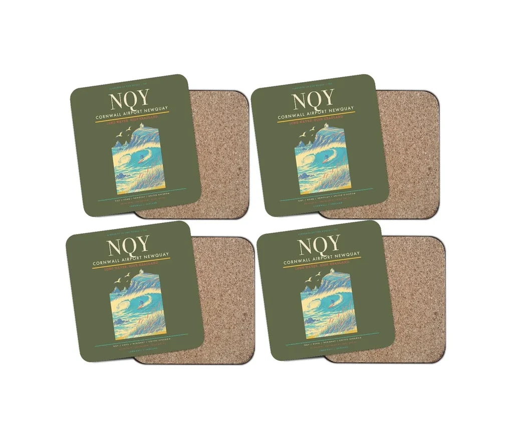 Cornwall Airport Newquay (NQY) design on green army 4 pieces set coaster