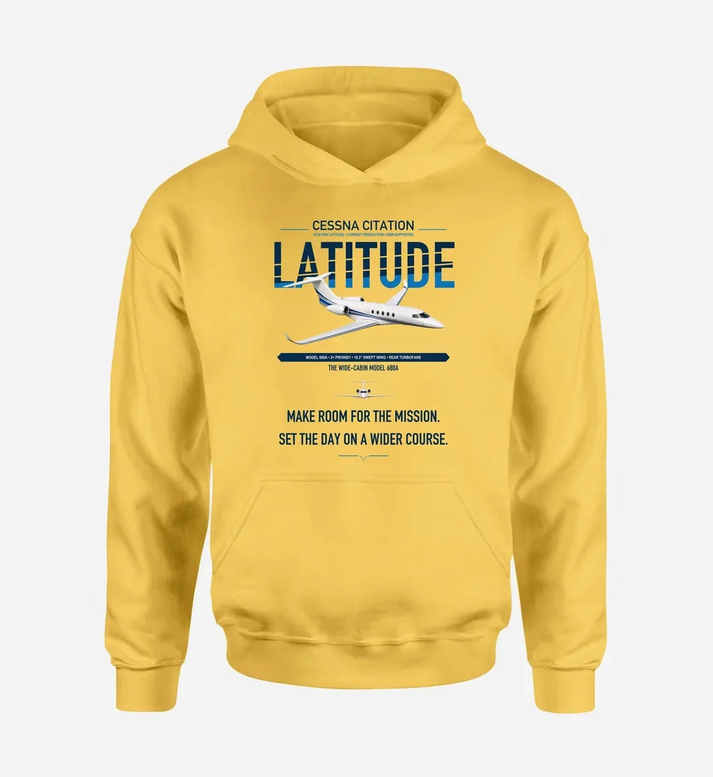 Cessna Citation Latitude design on yellow double-side hoodie, single-side print