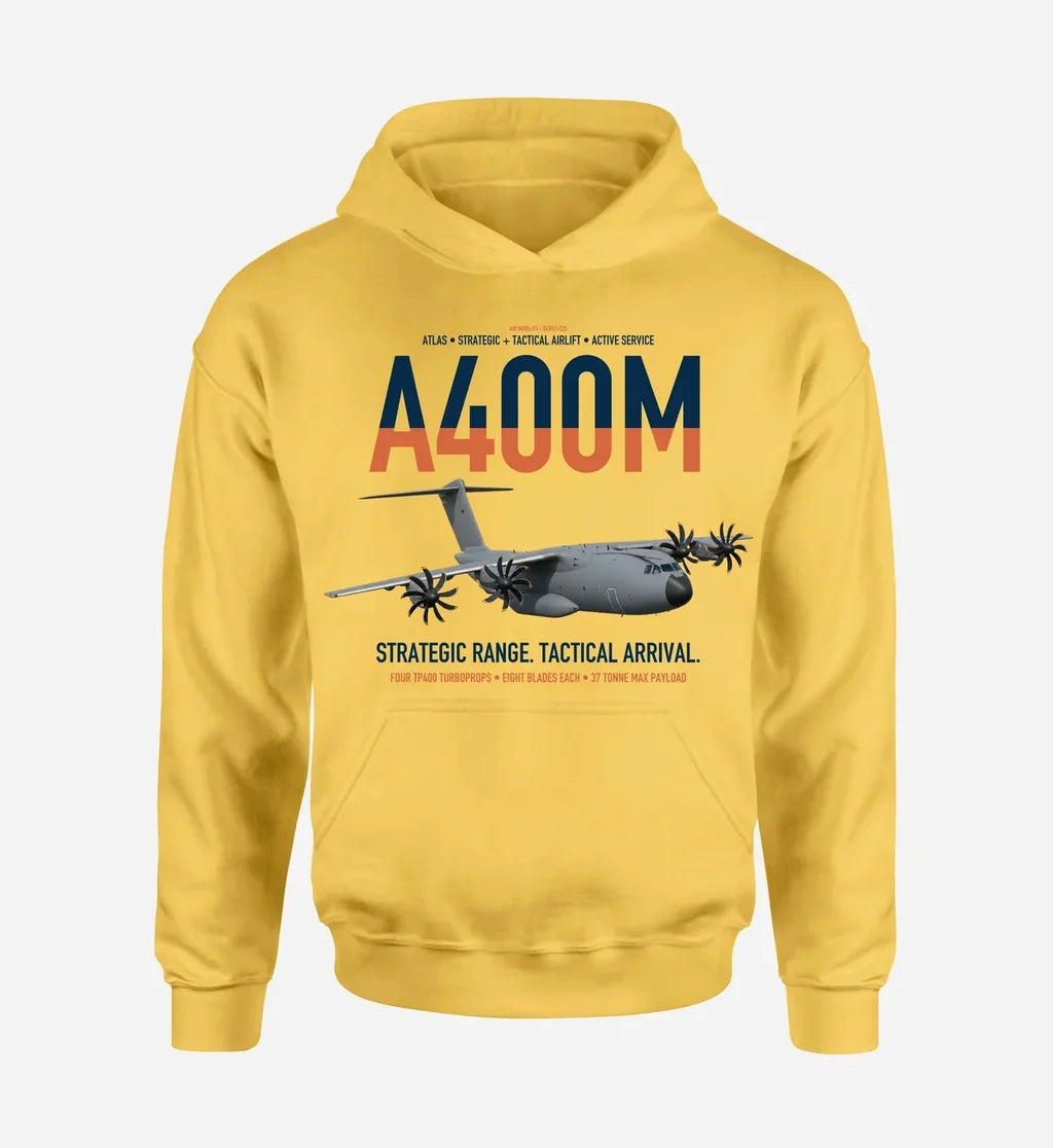 Airbus A400M Atlas design on yellow double-side hoodie, single-side print