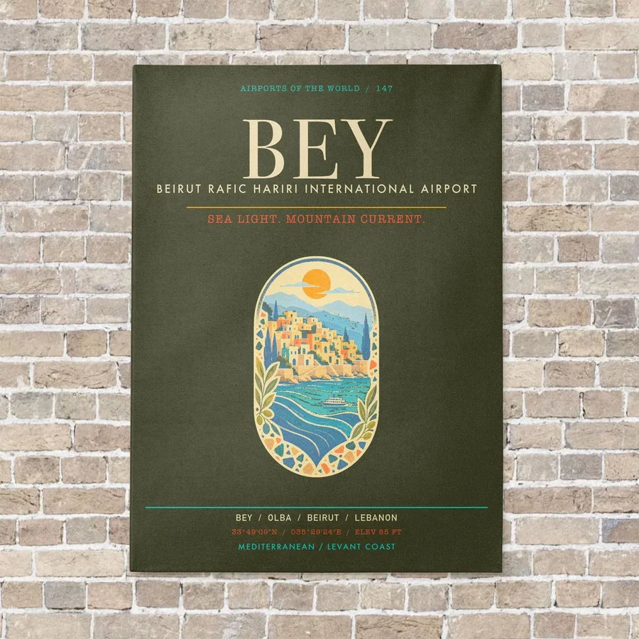 Beirut Rafic Hariri International Airport BEY - Canvas Framed - Green Army