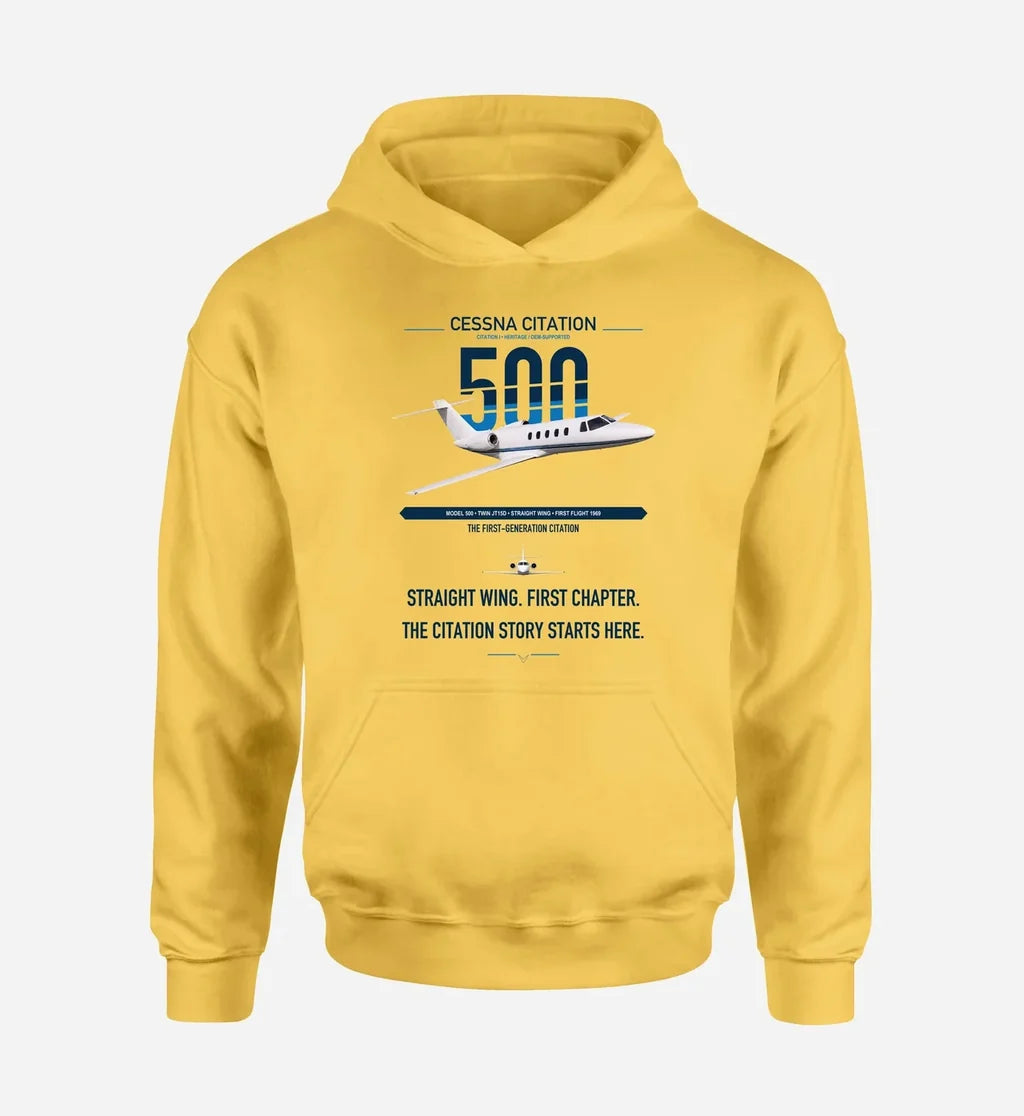 Cessna Citation 500 - Citation I design on yellow double-side hoodie, single-side print
