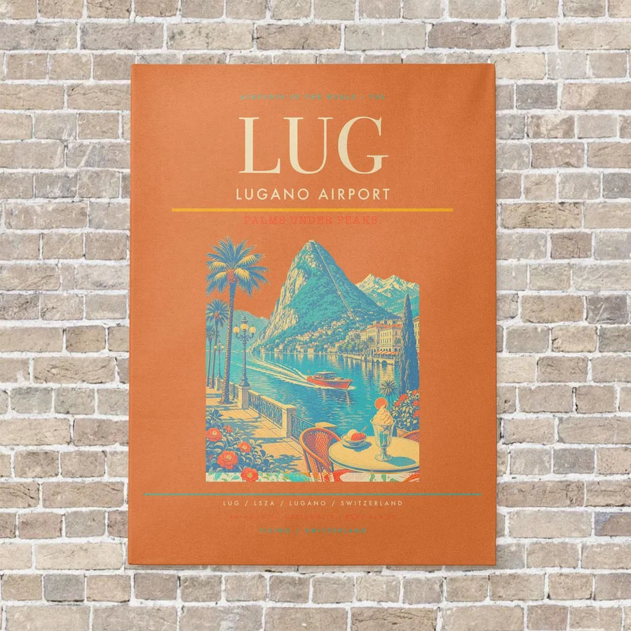 Lugano Airport LUG vertical canvas print - no frame - orange background