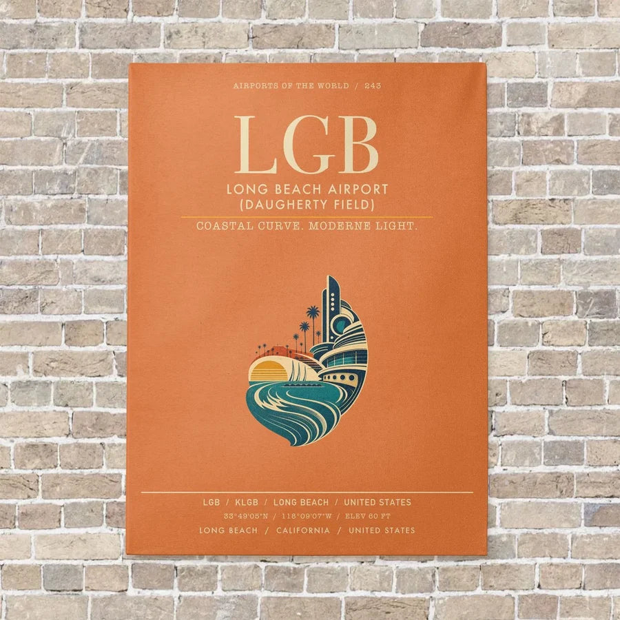 Long Beach Airport (Daugherty Field) LGB vertical canvas print - no frame - orange background