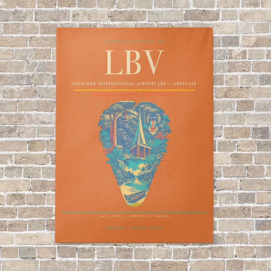 Leon-Mba International Airport LBV — Libreville vertical canvas print - no frame - orange background