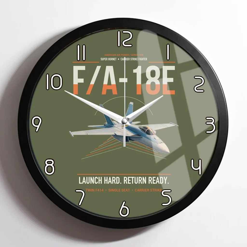 F-A-18E Super Hornet design on green army framed wall clock