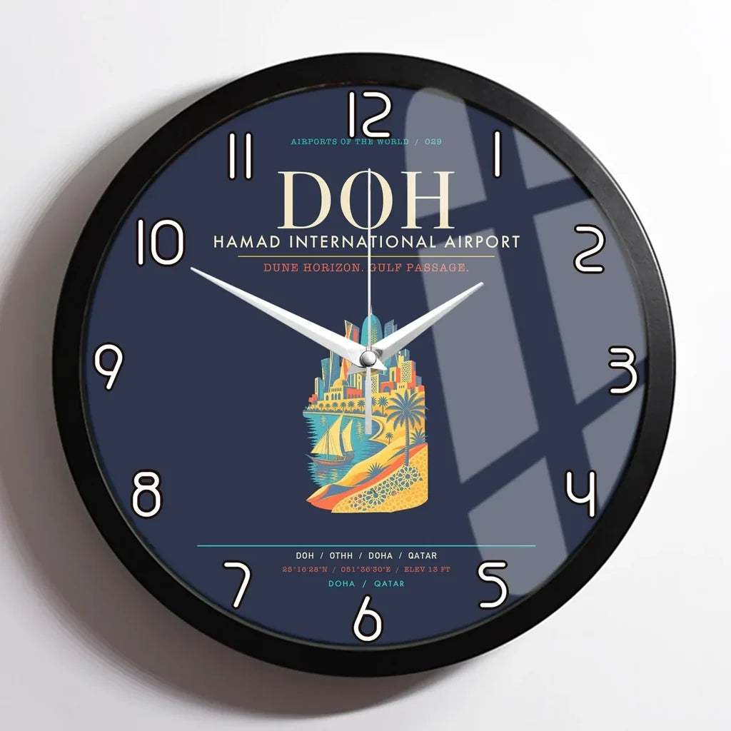 Doha Hamad International Airport DOH Wall-Clock Framed - Navy Blue