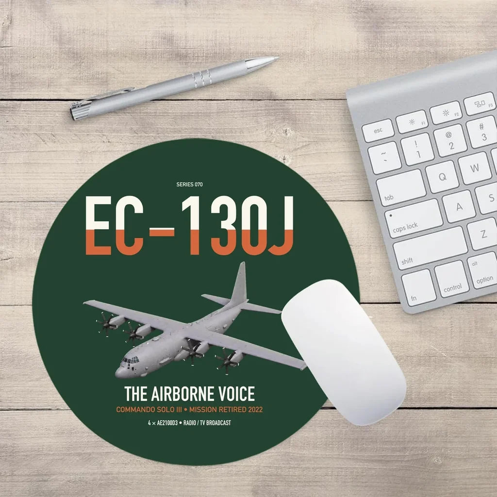EC-130J Commando Solo III design on dark green round mouse pad
