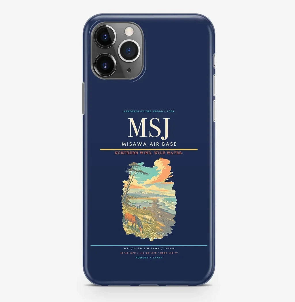 Misawa Airport (MSJ) design on navy blue iPhone 16 Pro MagSafe case