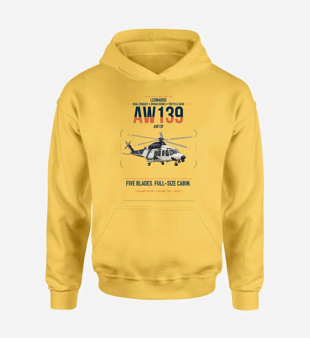 Leonardo AW139 design on yellow double-side hoodie, single-side print