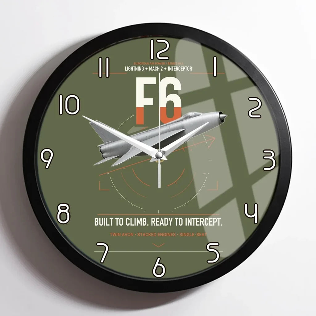 English Electric Lightning F6 design on green army framed wall clock