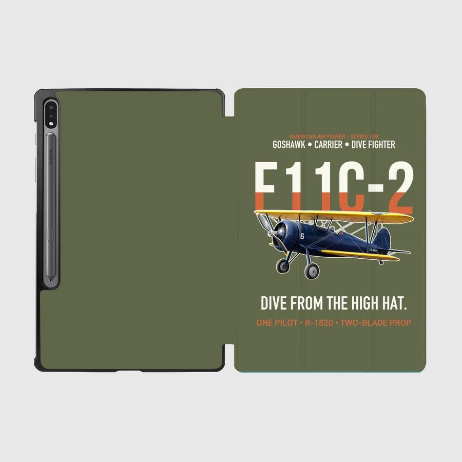 F11C-2 Goshawk Dive from the High Hat design on green army samsung tablet tablet case