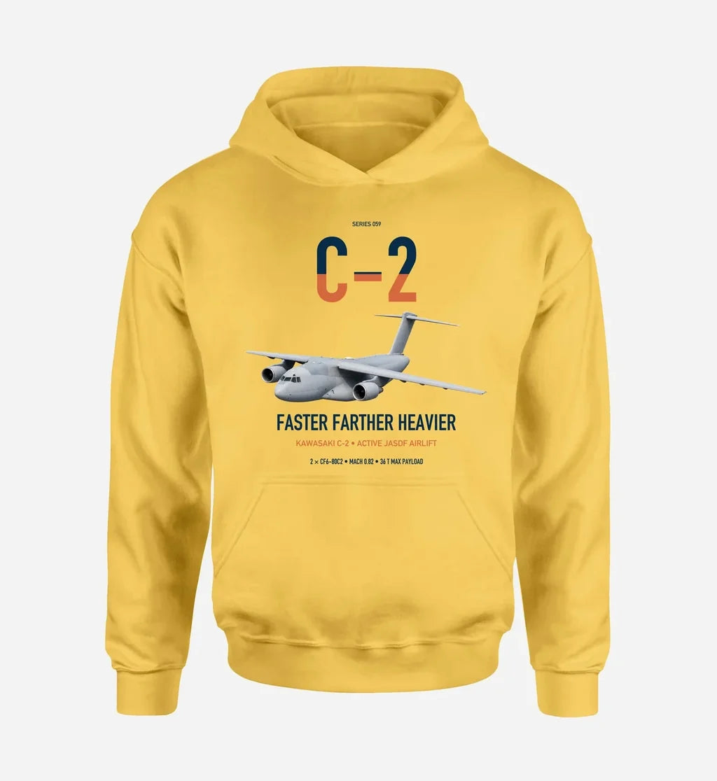 Kawasaki C-2 design on yellow double-side hoodie, single-side print