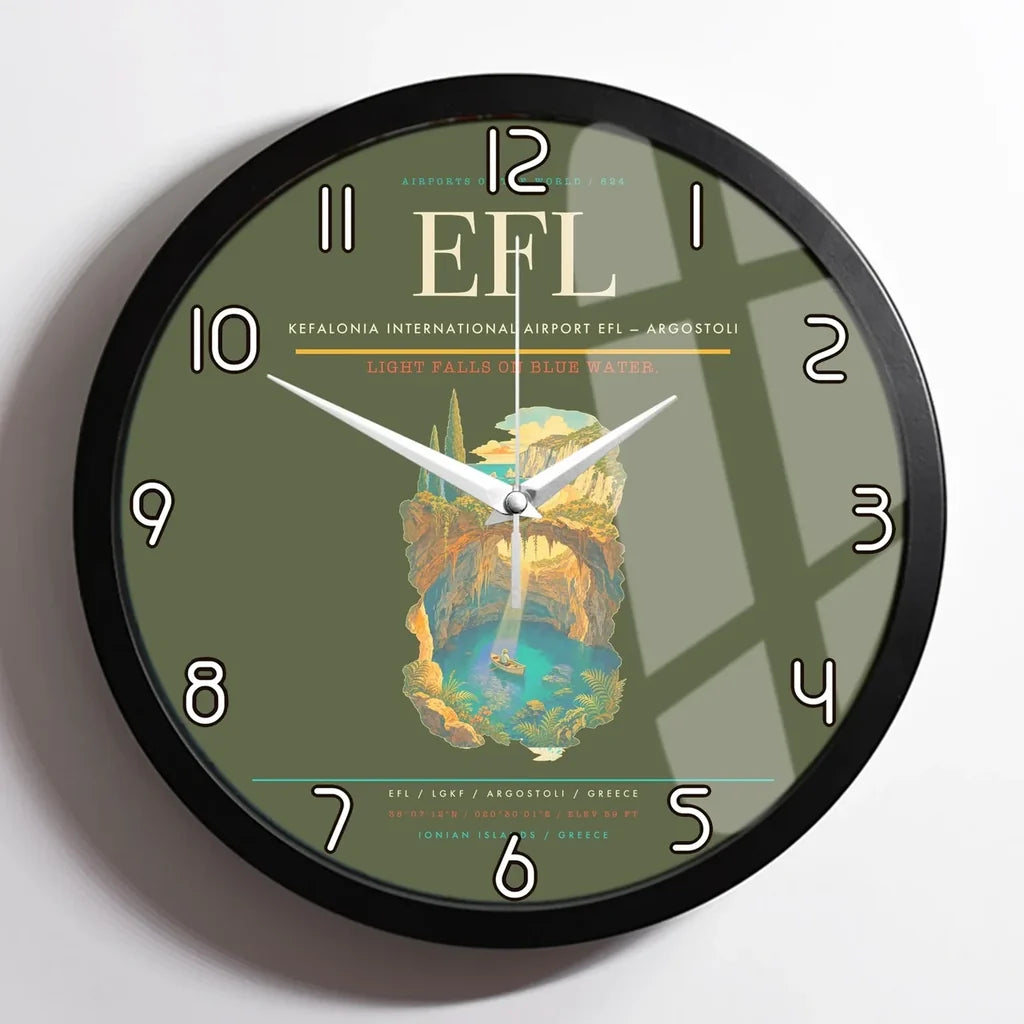 Kefalonia International Airport (EFL) design on green army framed wall clock