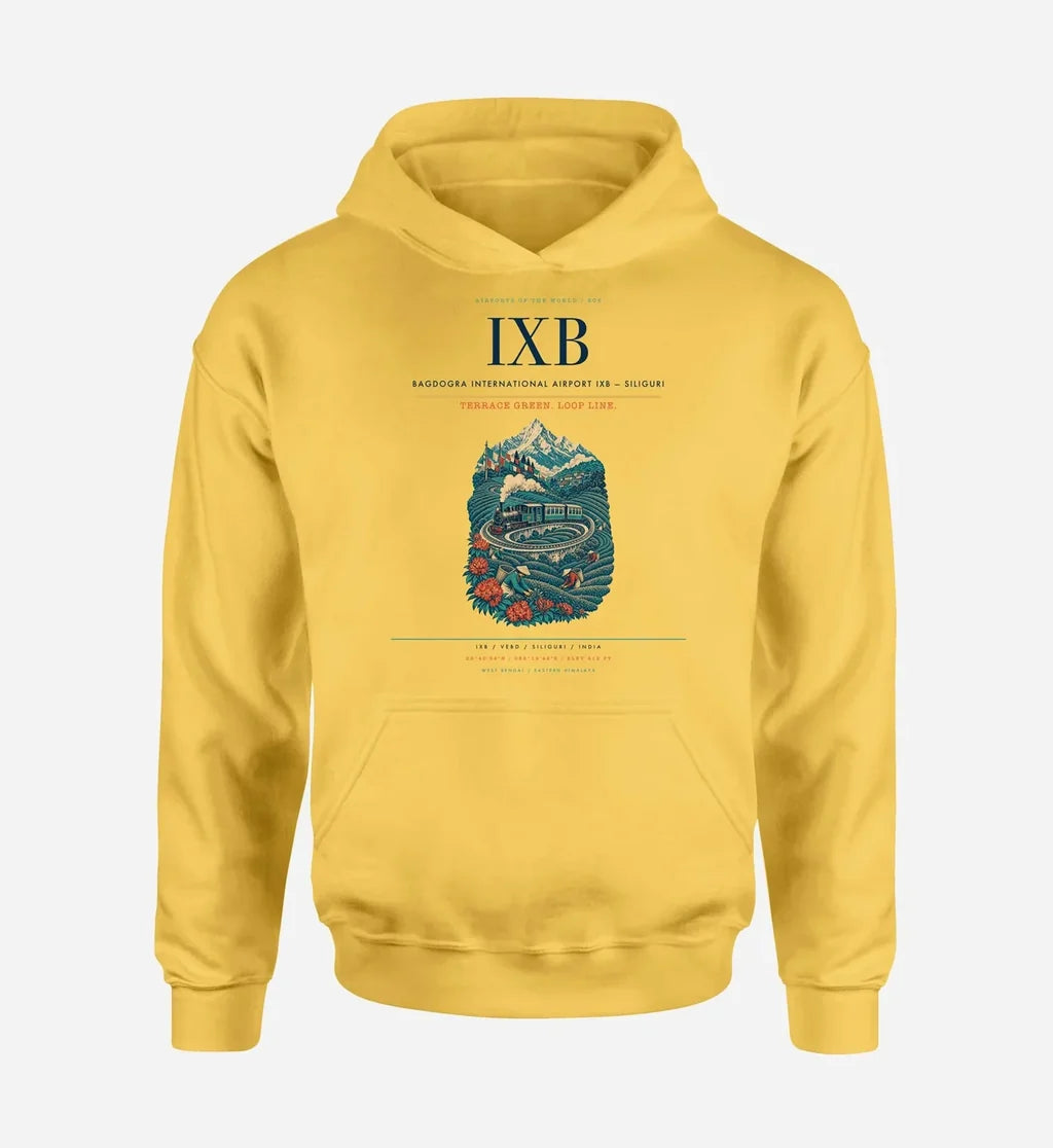 Bagdogra International Airport (IXB) design on yellow hoodie single-side print