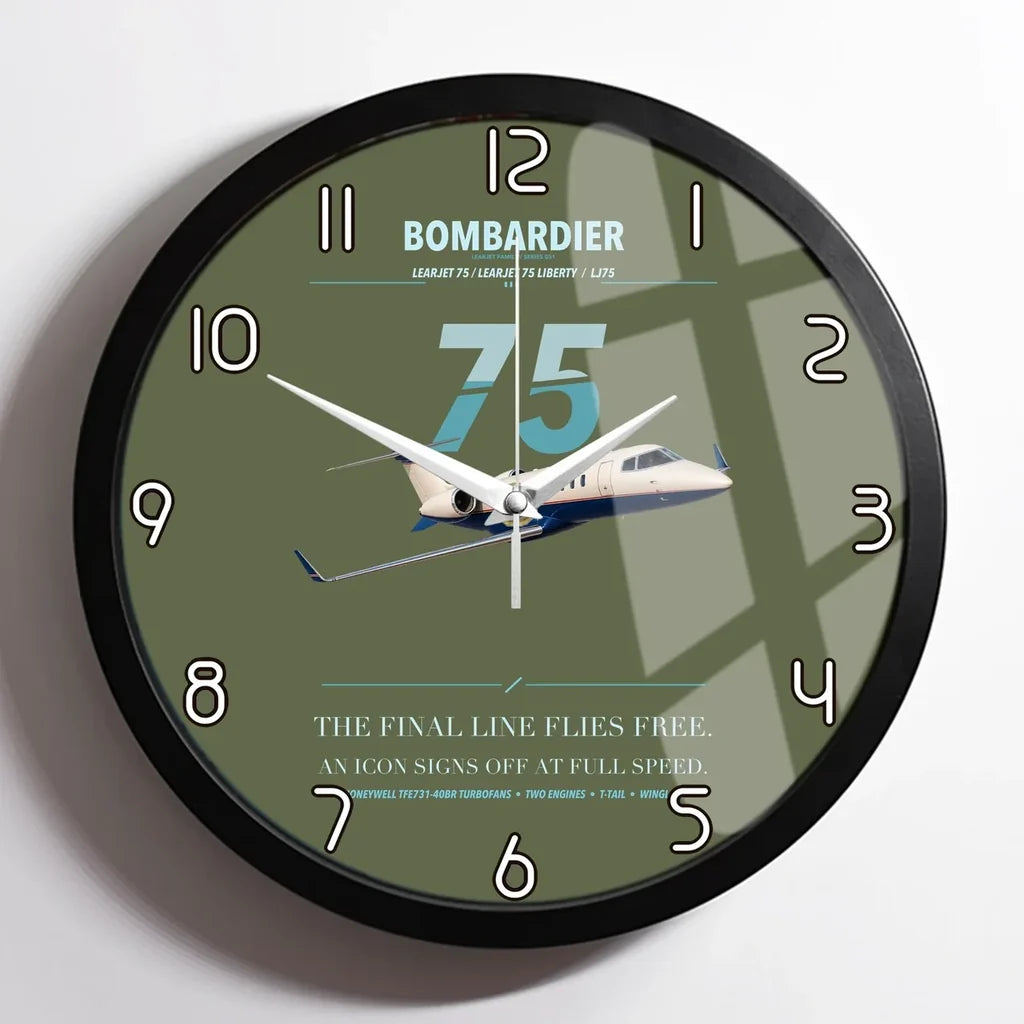 Bombardier Learjet 75 Liberty design on green army framed wall clock