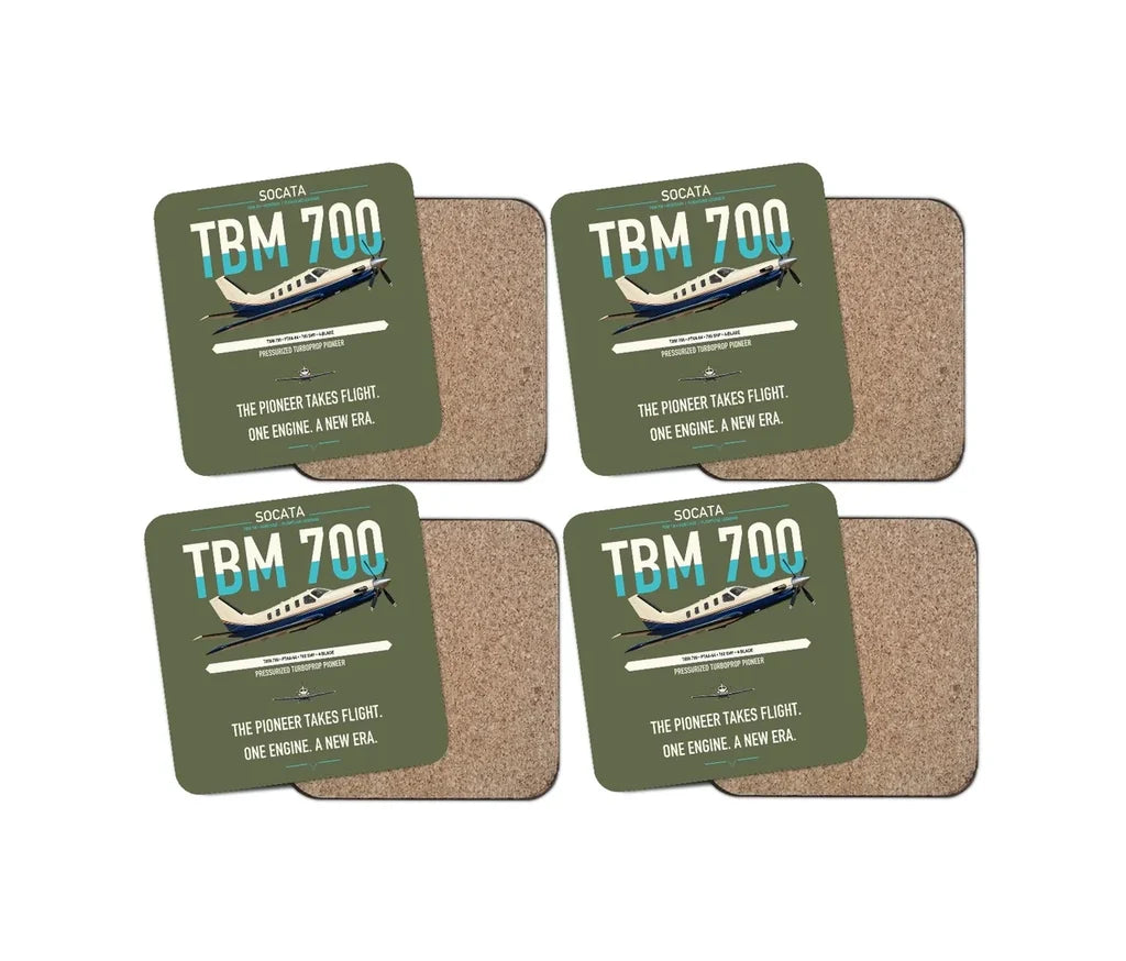 Socata TBM 700 design on green army 4 pieces set coaster