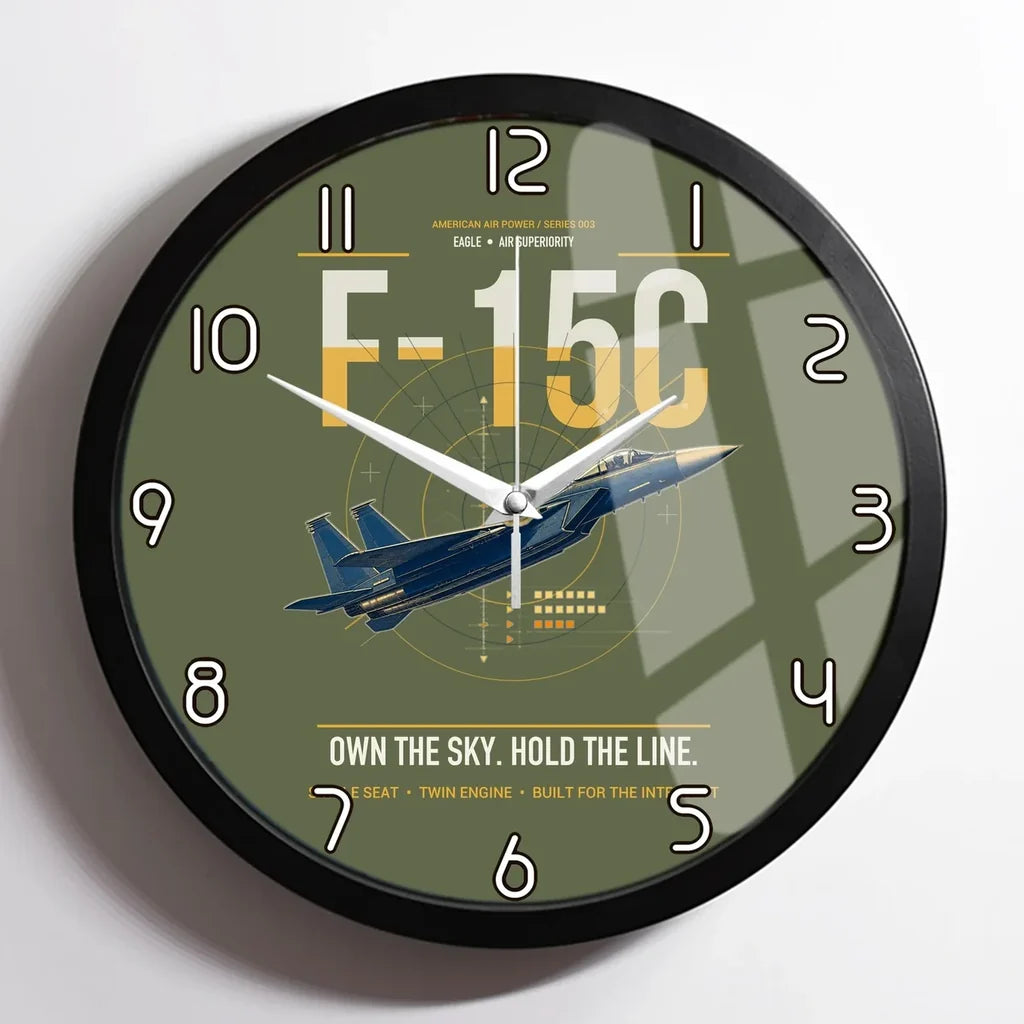 F-15C Eagle design on green army framed wall clock