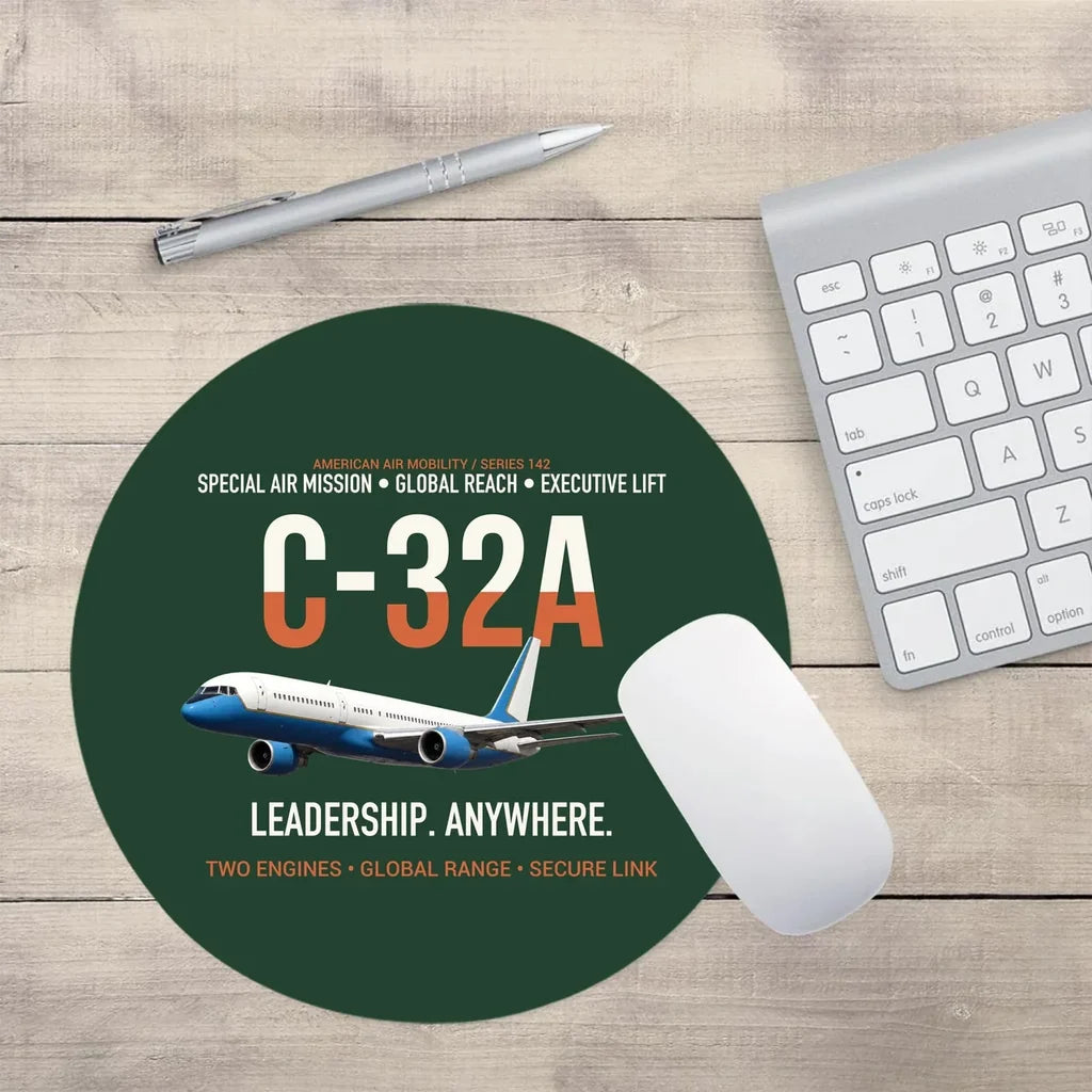 C-32A Air Force Two Global Reach design on dark green round mouse pad