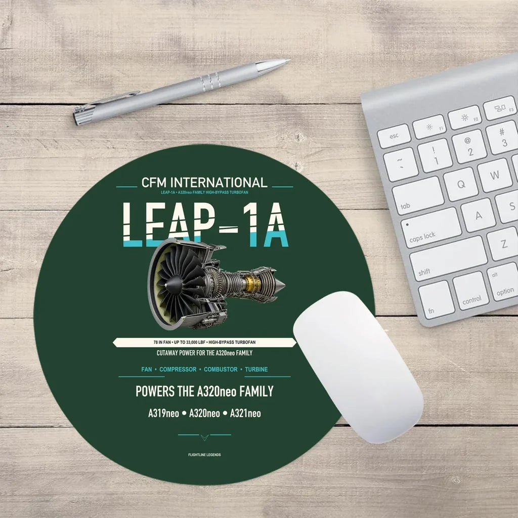 CFM LEAP-1A design on dark green round mouse pad
